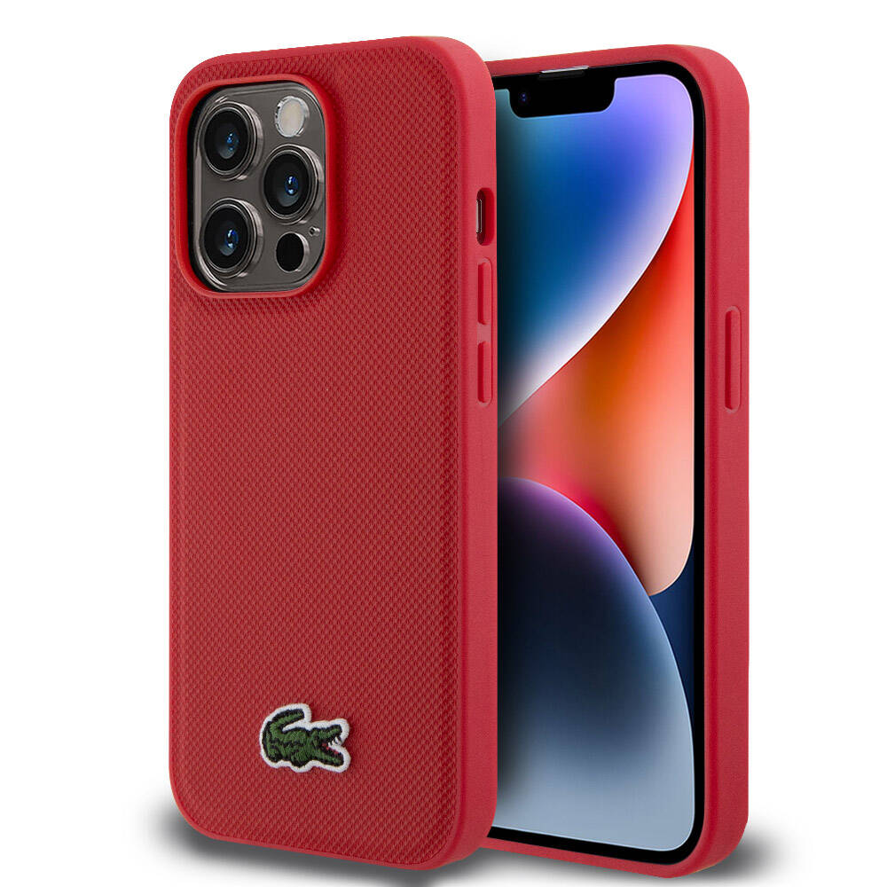 iPhone 14 Pro Kılıf Lacoste Orijinal Lisanslı PU Pike Desenli Arka Yüzey İkonik Timsah Dokuma Logolu Kılıf