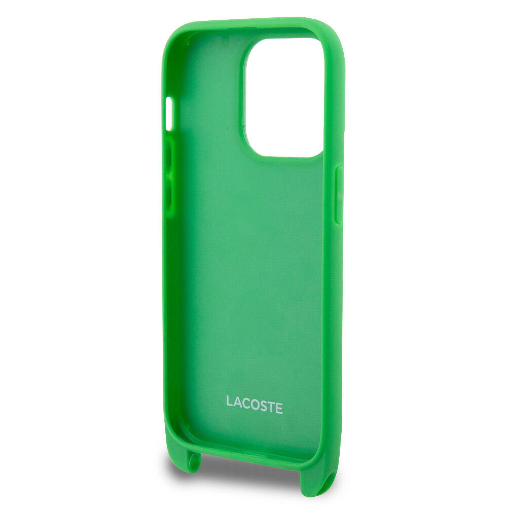 iPhone 14 Pro Kılıf Lacoste orijinal Lisanslı PU Pike Desenli Arka Yüzey Askılı İkonik Timsah Dokuma Logolu Kılıf