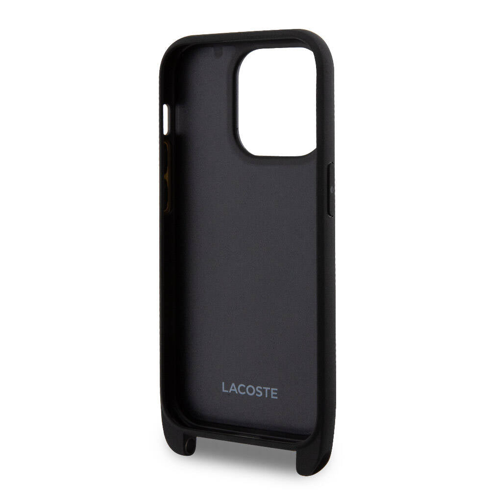 iPhone 14 Pro Kılıf Lacoste orijinal Lisanslı PU Pike Desenli Arka Yüzey Askılı İkonik Timsah Dokuma Logolu Kılıf