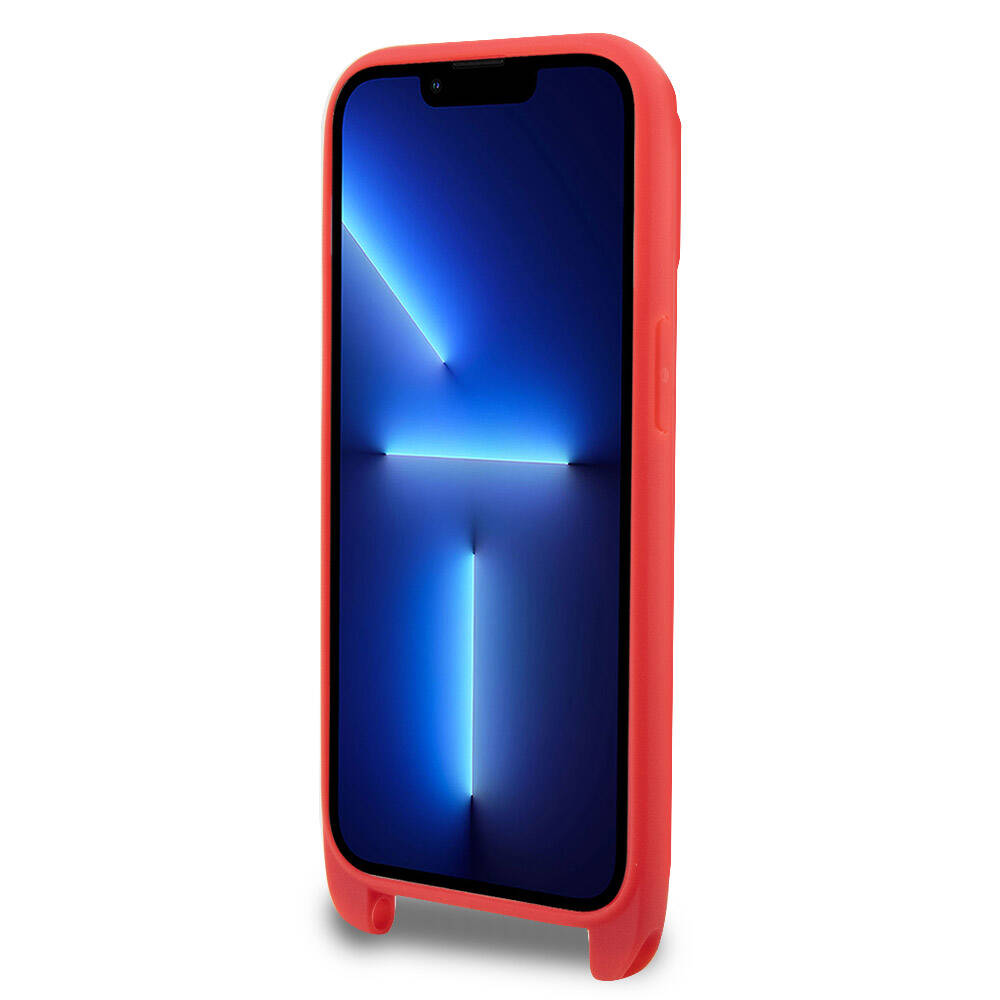 iPhone 14 Pro Kılıf Lacoste orijinal Lisanslı PU Pike Desenli Arka Yüzey Askılı İkonik Timsah Dokuma Logolu Kılıf