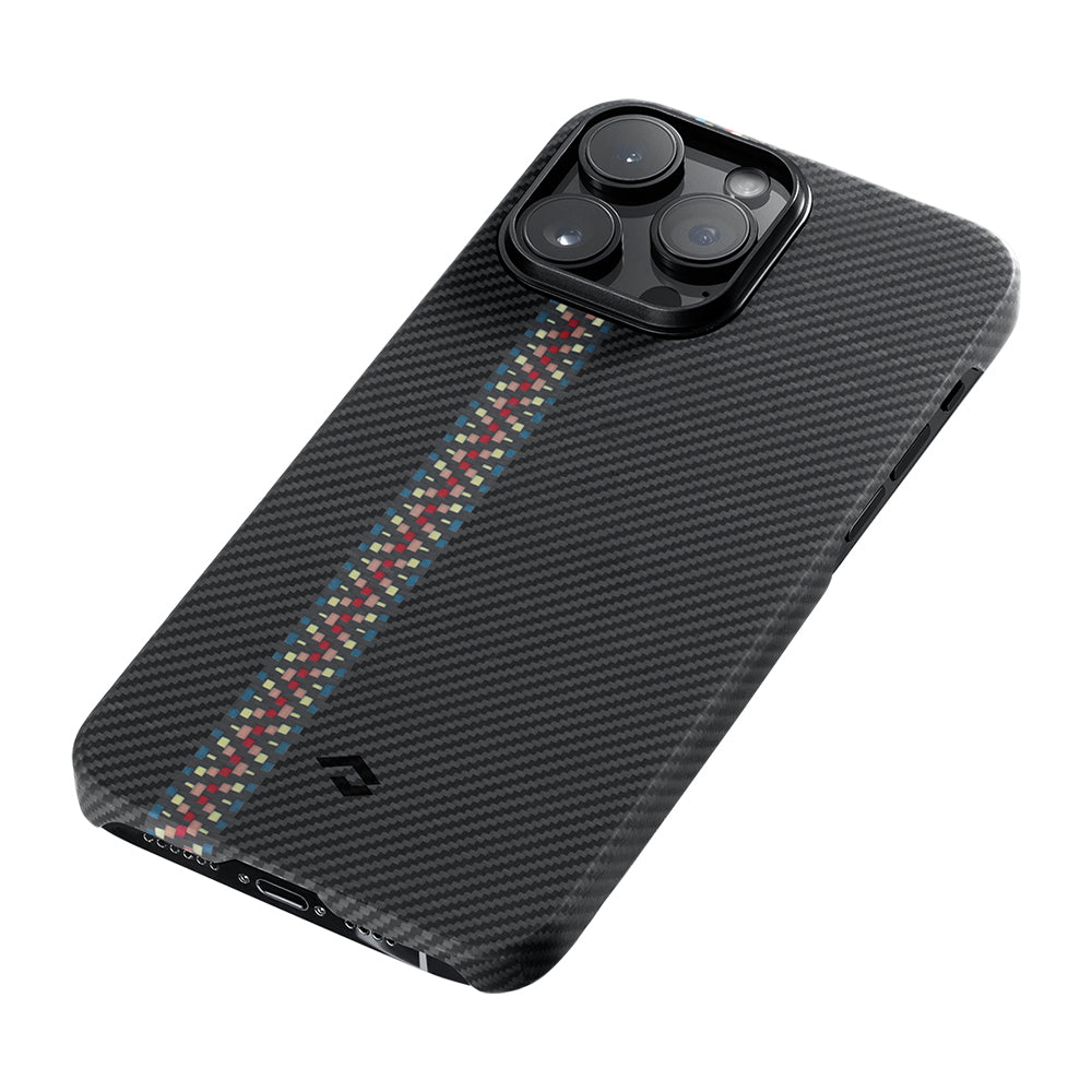iPhone 14 Pro Kılıf M-safe Şarj Özellikli 600D Aramid Karbon Fiber Pitaka Tactile Woven Orchestra Serisi Rhapsody Kılıf