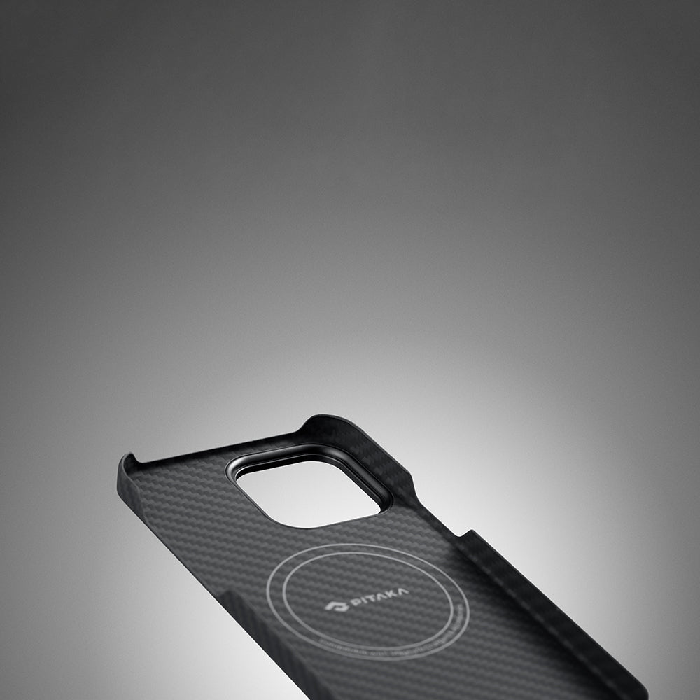 iPhone 14 Pro Kılıf M-safe Şarj Özellikli 600D Aramid Karbon Fiber Pitaka Tactile Woven Orchestra Serisi Rhapsody Kılıf