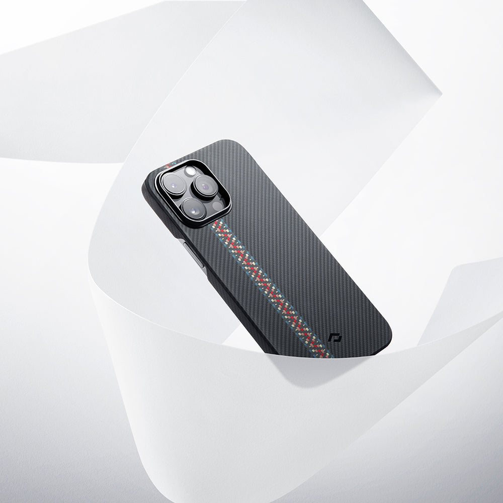 iPhone 14 Pro Kılıf M-safe Şarj Özellikli 600D Aramid Karbon Fiber Pitaka Tactile Woven Orchestra Serisi Rhapsody Kılıf