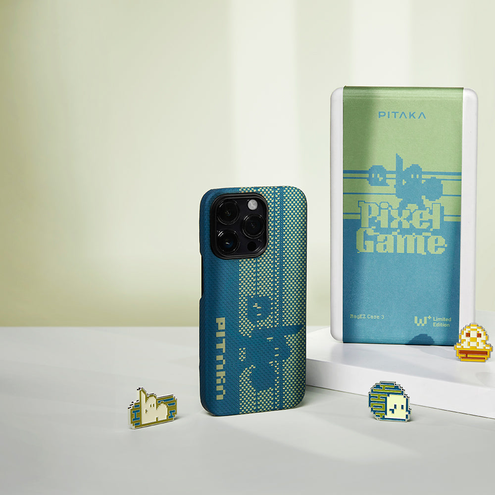 iPhone 14 Pro Kılıf M-safe Şarj Özellikli Aramid Fiber Pitaka Tactile Woven Pixel Game Kılıf