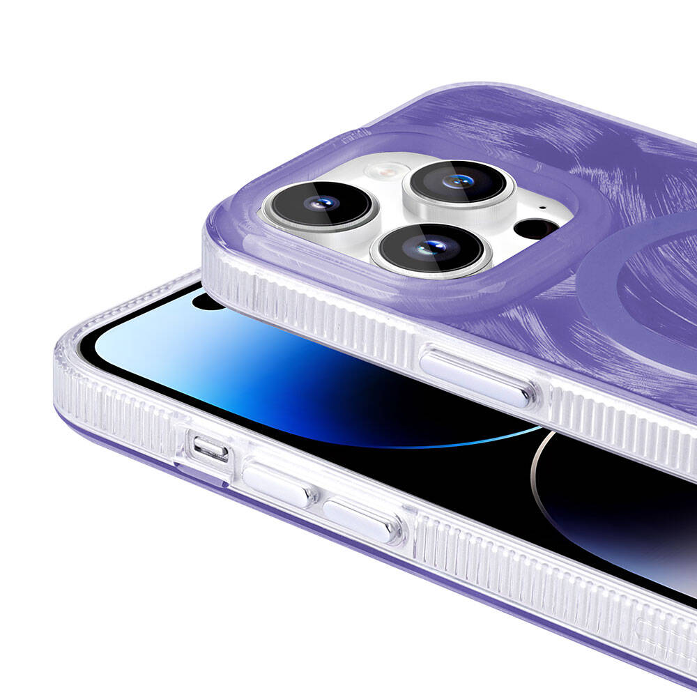 iPhone 14 Pro Kılıf M-safe Şarj Özellikli Fırça Boya Desenli Zore Palet Kılıf