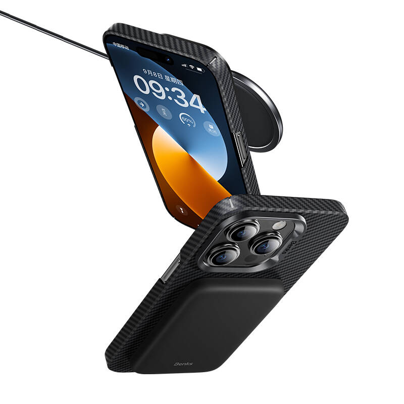 iPhone 14 Pro Kılıf M-safe Şarj Özellikli Karbon Fiber Benks MFM Lisanslı 600D Essential Kevlar Kılıf