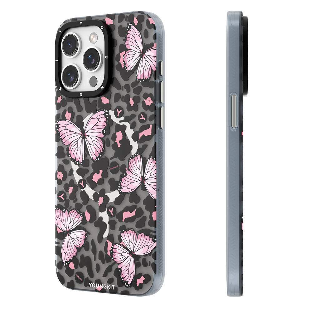 iPhone 14 Pro Kılıf M-safe Şarj Özellikli Kelebek Desenli Youngkit Shadow Dance Serisi Kılıf