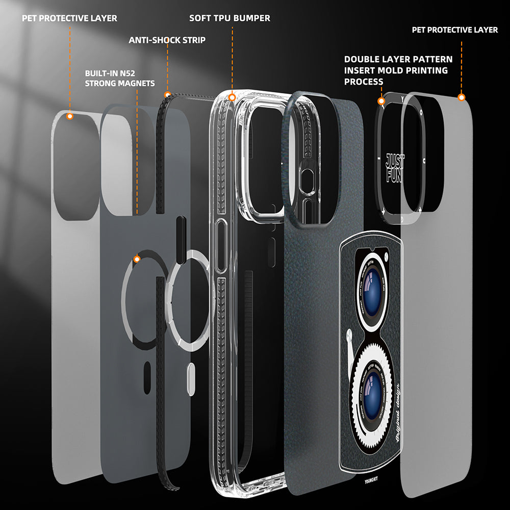 iPhone 14 Pro Kılıf M-safe Şarj Özellikli Lens Figürlü YoungKit Art Film Serisi Kılıf