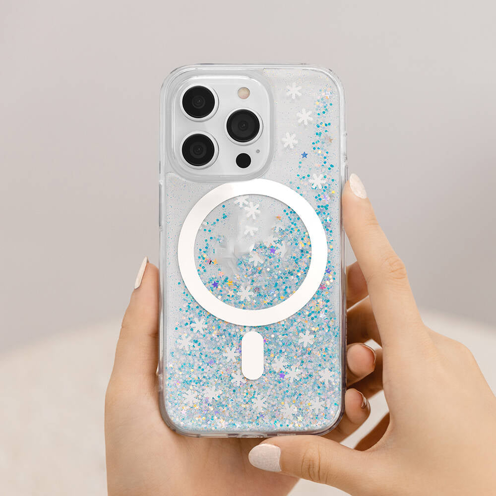 iPhone 14 Pro Kılıf M-safe Şarj Özellikli Parlayan Simli Şeffaf Lisanslı Switcheasy Starfield-M Kılıf