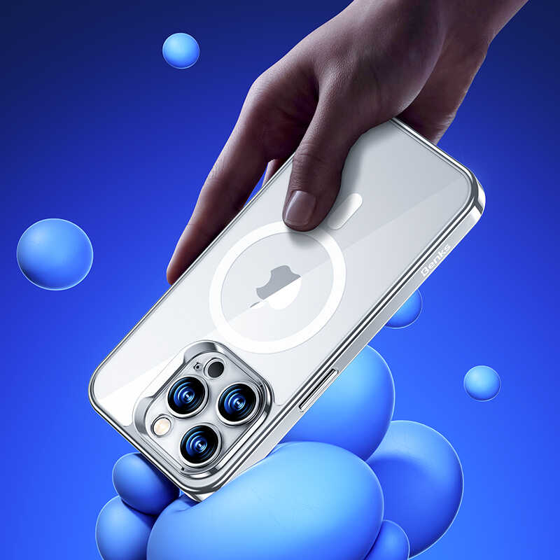 iPhone 14 Pro Kılıf M-safe Şarj Özellikli Premium Cam Arka Yüzey Benks Electroplated Kılıf
