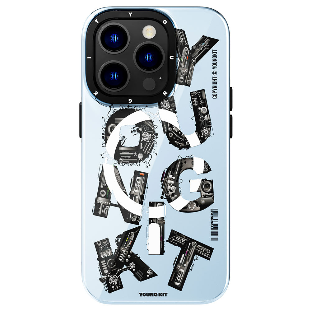 iPhone 14 Pro Kılıf M-safe Şarj Özellikli Yazı Temalı YoungKit Mechanic Serisi Kılıf
