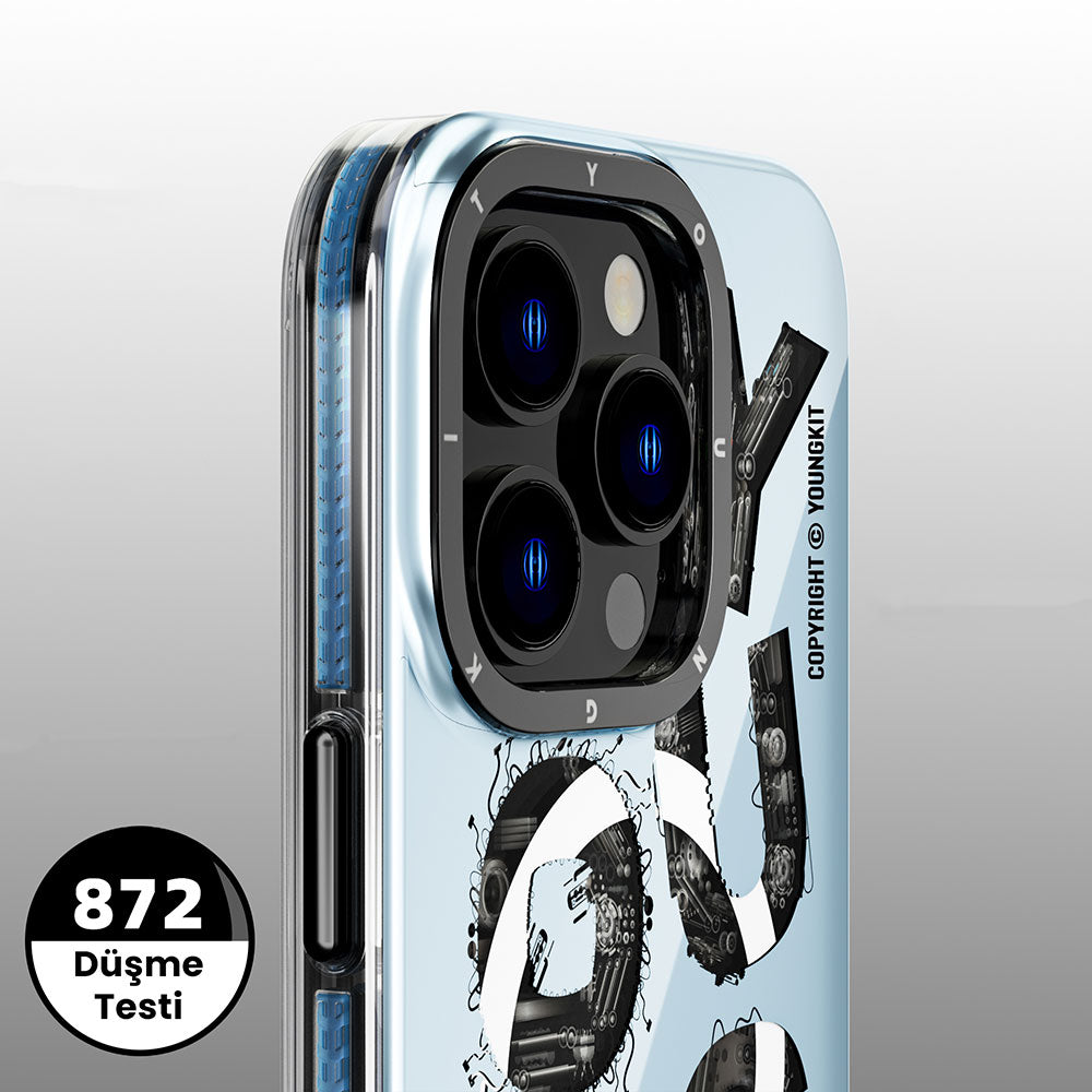 iPhone 14 Pro Kılıf M-safe Şarj Özellikli Yazı Temalı YoungKit Mechanic Serisi Kılıf