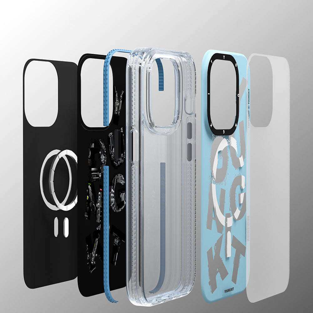 iPhone 14 Pro Kılıf M-safe Şarj Özellikli Yazı Temalı YoungKit Mechanic Serisi Kılıf