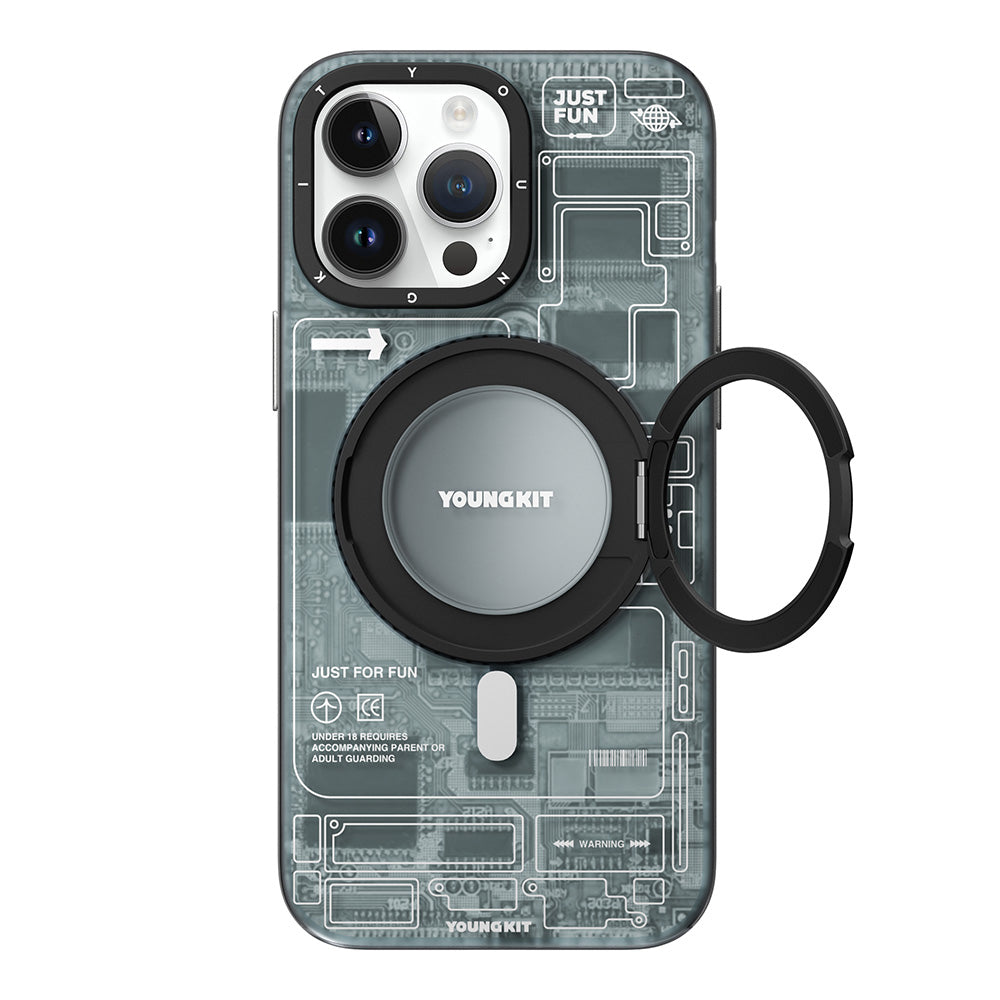 iPhone 14 Pro Kılıf M-safe Şarj Özellikli Youngkit 360° Standlı Technology Serisi Kılıf