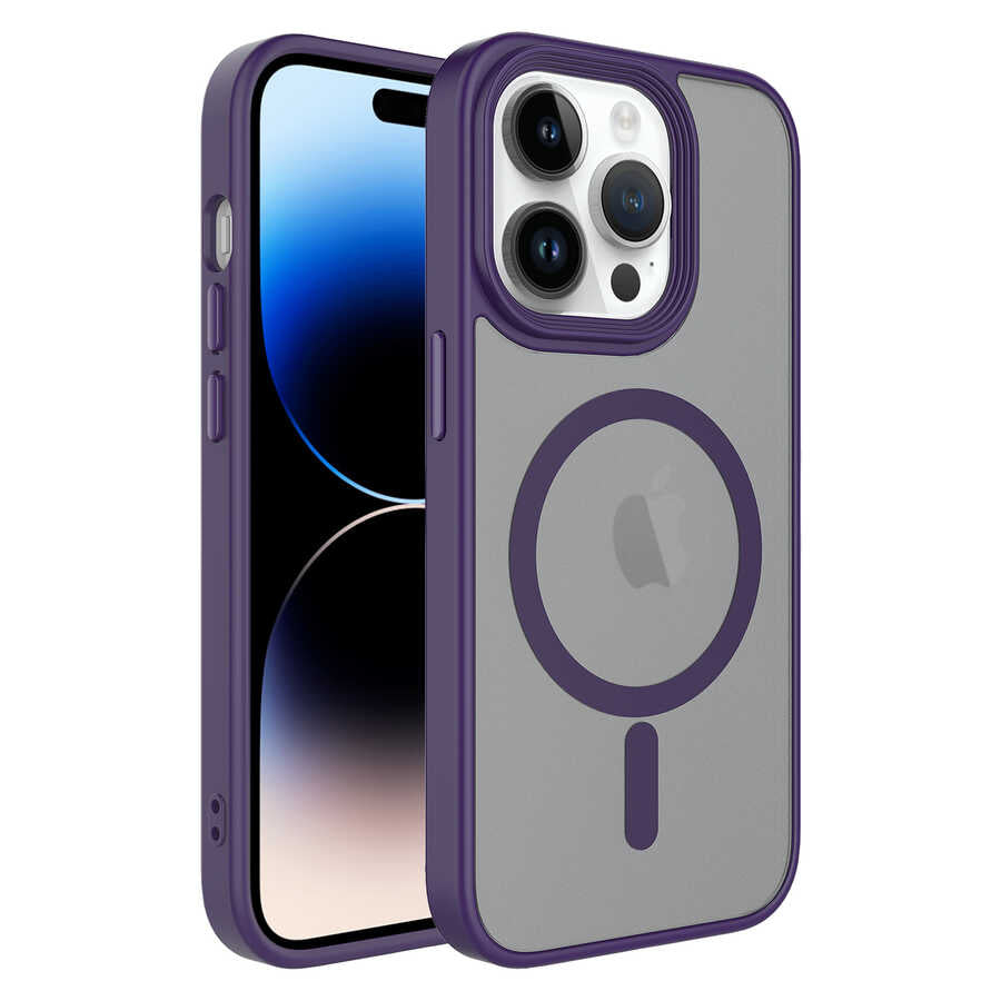 iPhone 14 Pro Kılıf Mat Arka Yüzey Wireless Şarj Özellikli Zore Flet M-safe Kılıf