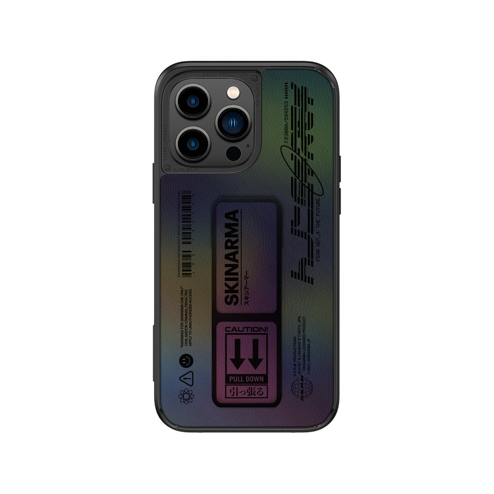 iPhone 14 Pro Kılıf SkinArma Holografik Tasarımlı Standlı Deri Görünümlü Kira Kobai Kılıf