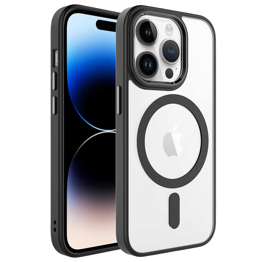 iPhone 14 Pro Kılıf Wireless Şarj Özellikli Zore Krom M-safe Silikon Kılıf
