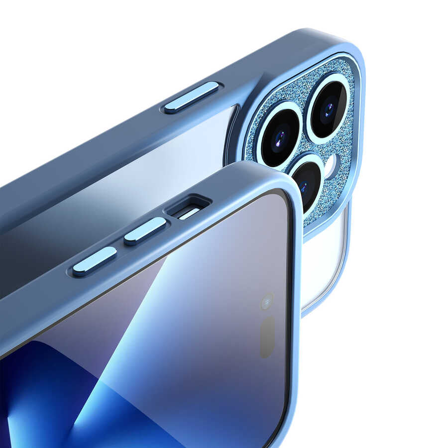 iPhone 14 Pro Kılıf Wiwu GCC-105 Lens Korumalı Renkli Kenar Arkası Şeffaf Multicolor Kılıf