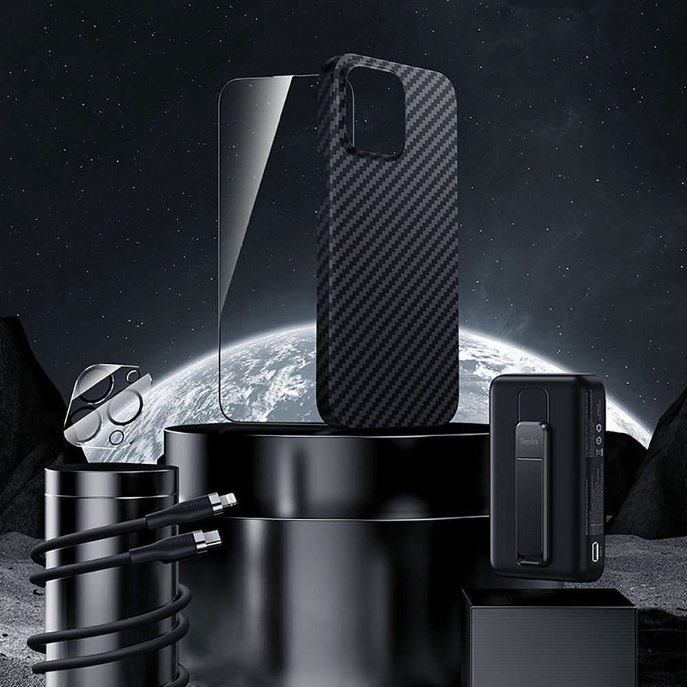 iPhone 14 Pro Max Benks Grand Combo New 5in1 Aksesuar Seti Kılıf-Ekran Koruyucu-Lens Koruyucu-Kablo-Powerbank