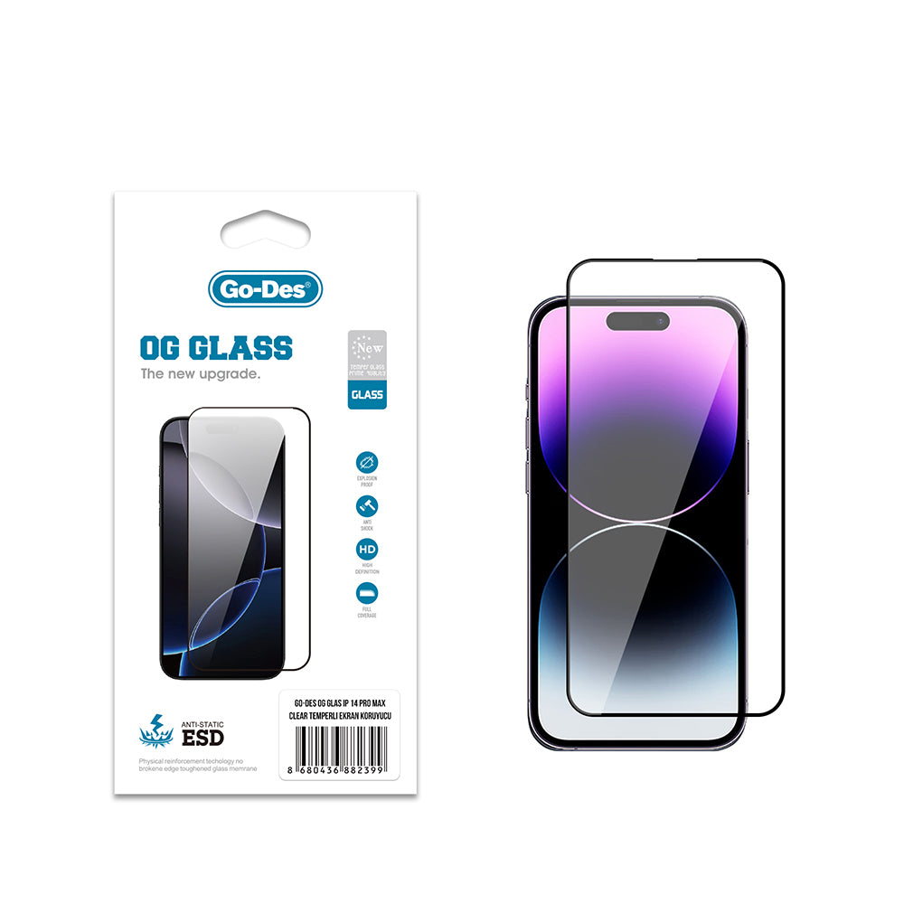 iPhone 14 Pro Max Go Des OG Glass Antistatik Temperli Cam Ekran Koruyucu