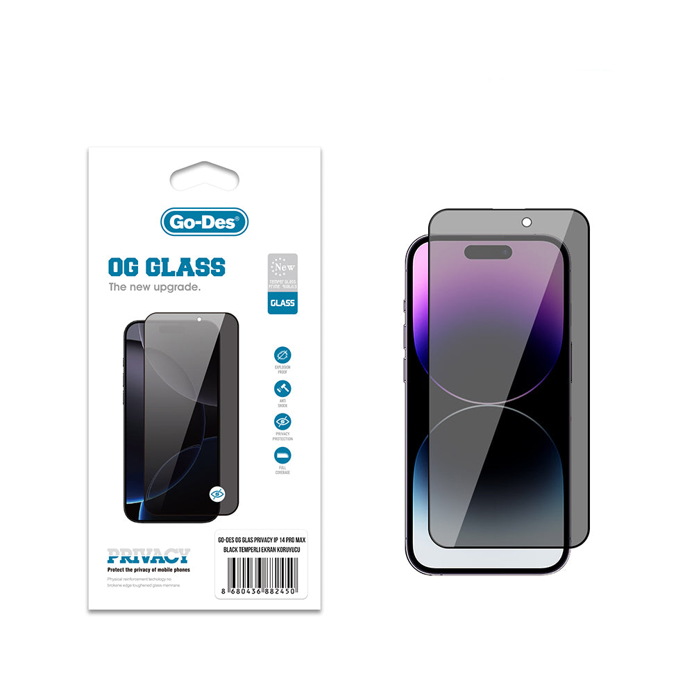iPhone 14 Pro Max Go Des OG Glass Privacy Antistatik Temperli Cam Ekran Koruyucu