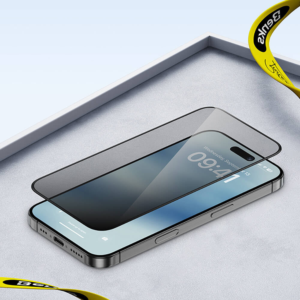 iPhone 14 Pro Max Hidrofobik Ve Oleofobik Özellikli Benks Privacy Air Shield 0.4mm Ekran Koruyucu 10'lu Paket