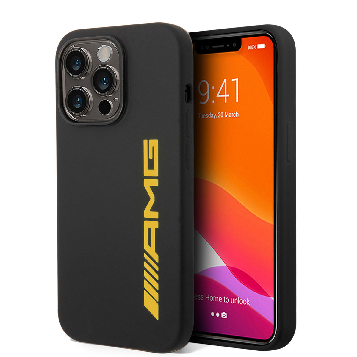 iPhone 14 Pro Max Kılıf AMG Silikon Büyük Sarı Logo Dizayn Kılıf