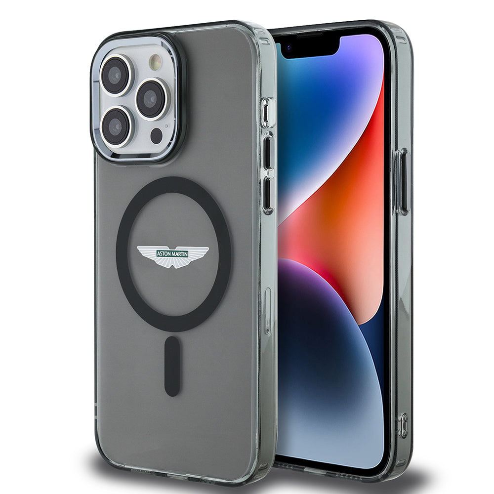 iPhone 14 Pro Max Kılıf Aston Martin Orijinal Lisanslı M-safe Şarj Özellikli IML Baskı Logolu Metal Düğmeli Kılıf