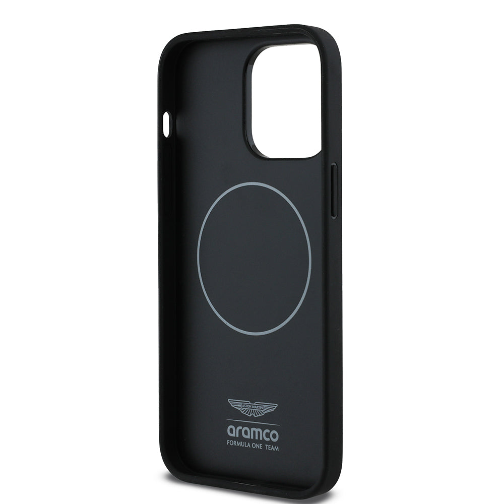 iPhone 14 Pro Max Kılıf Aston Martin Orijinal Lisanslı M-safe Şarj Özellikli PU Deri Alonso 14 Baskılı Kılıf
