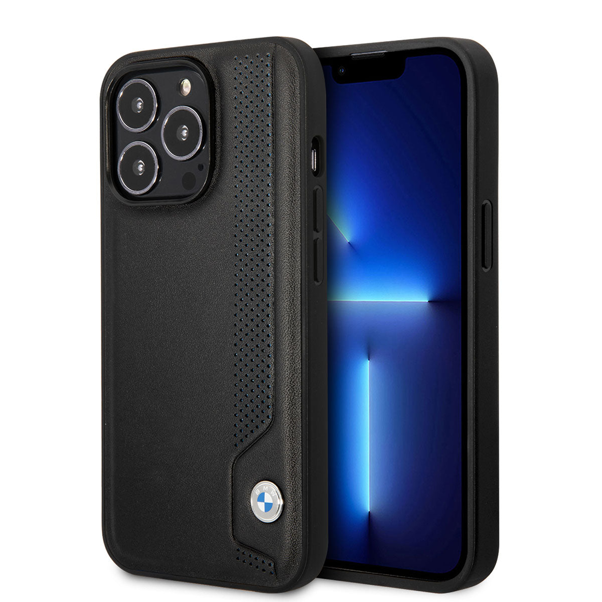 iPhone 14 Pro Max Kılıf BMW Deri Mavi Noktalı Dizayn Kılıf