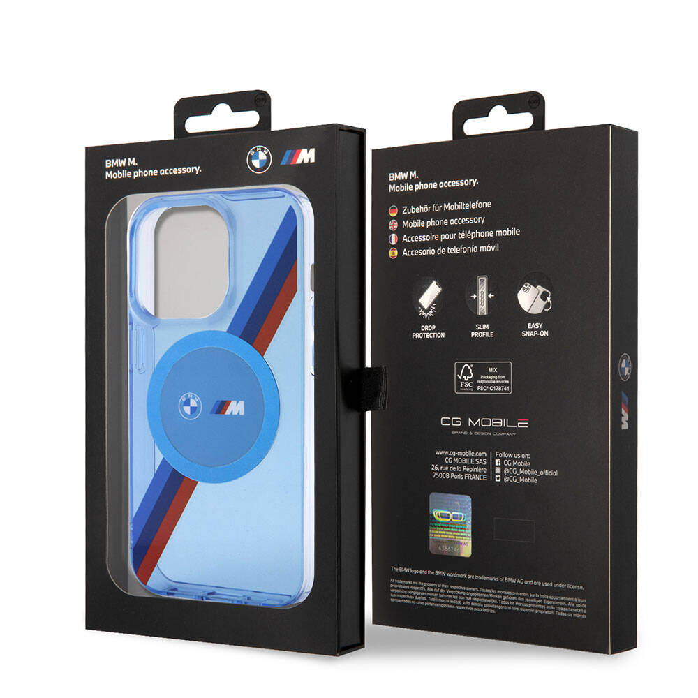 iPhone 14 Pro Max Kılıf BMW M-safe Şarj Özellikli Transparan Tricolor Stripes orijinal Lisanslı Kılıf