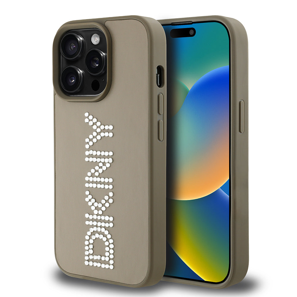 iPhone 14 Pro Max Kılıf DKNY Orijinal Lisanslı Taşlı DKNY Yazılı Metalik Rhinestones PU Deri Kılıf