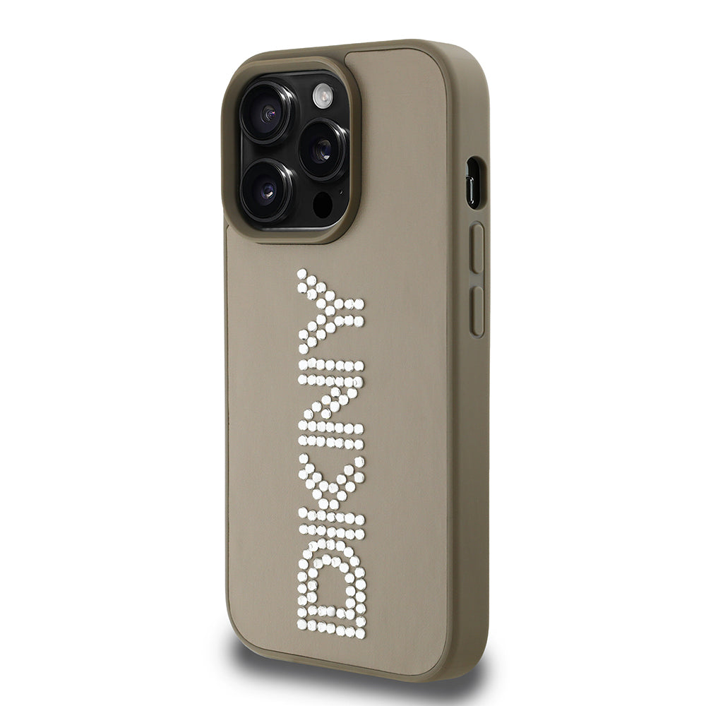 iPhone 14 Pro Max Kılıf DKNY Orijinal Lisanslı Taşlı DKNY Yazılı Metalik Rhinestones PU Deri Kılıf