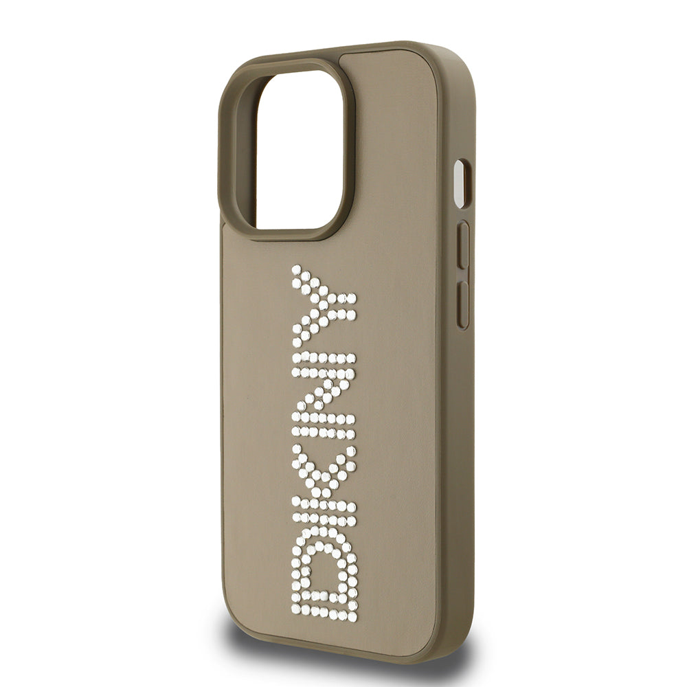 iPhone 14 Pro Max Kılıf DKNY Orijinal Lisanslı Taşlı DKNY Yazılı Metalik Rhinestones PU Deri Kılıf