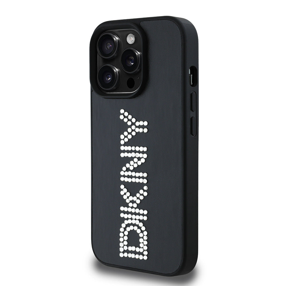 iPhone 14 Pro Max Kılıf DKNY Orijinal Lisanslı Taşlı DKNY Yazılı Metalik Rhinestones PU Deri Kılıf