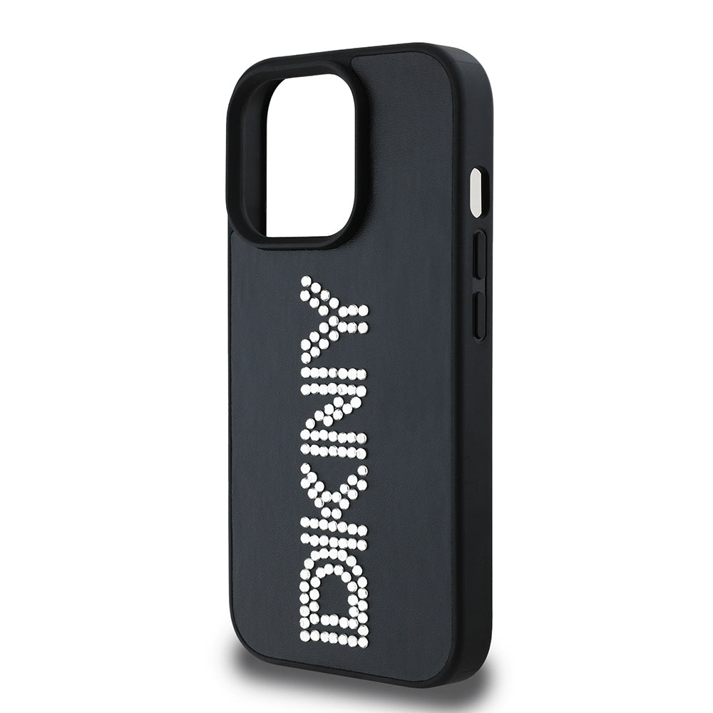 iPhone 14 Pro Max Kılıf DKNY Orijinal Lisanslı Taşlı DKNY Yazılı Metalik Rhinestones PU Deri Kılıf