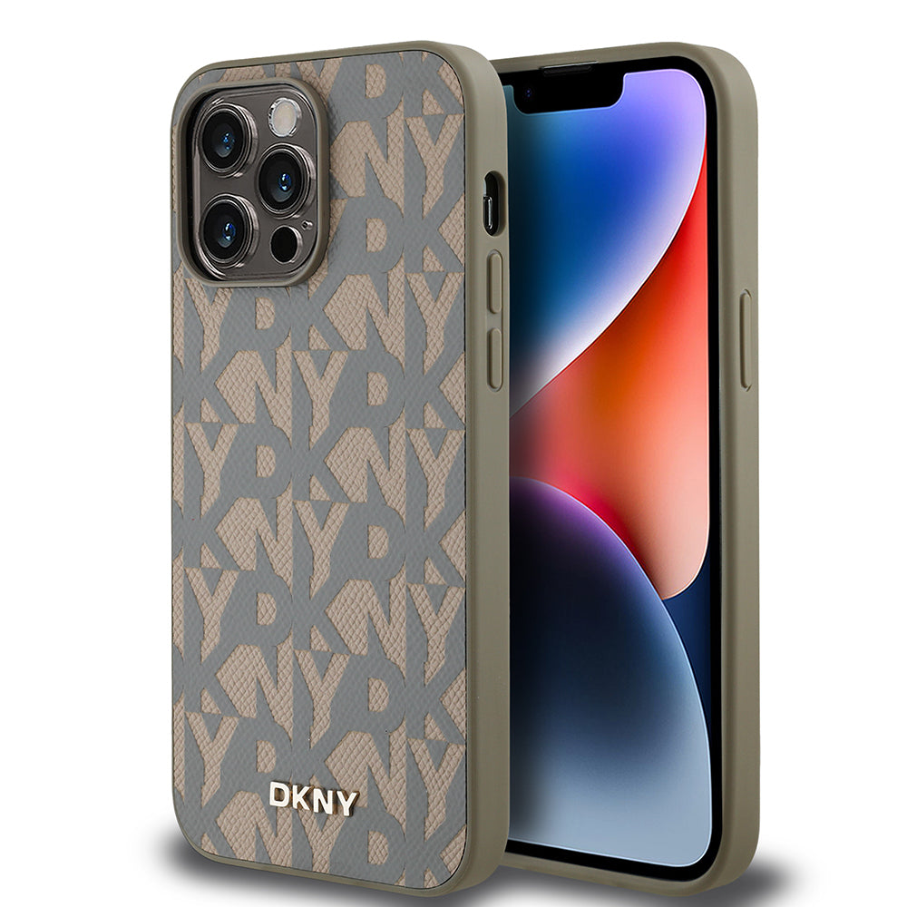 iPhone 14 Pro Max Kılıf DKNY orijinal Lisanslı M-safe Şarj Özellikli 3D Yazılı Grid Pattern Kılıf