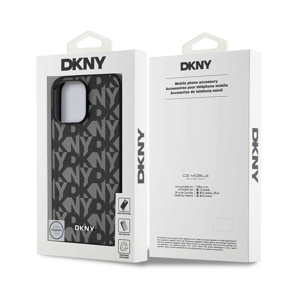 iPhone 14 Pro Max Kılıf DKNY orijinal Lisanslı M-safe Şarj Özellikli 3D Yazılı Grid Pattern Kılıf