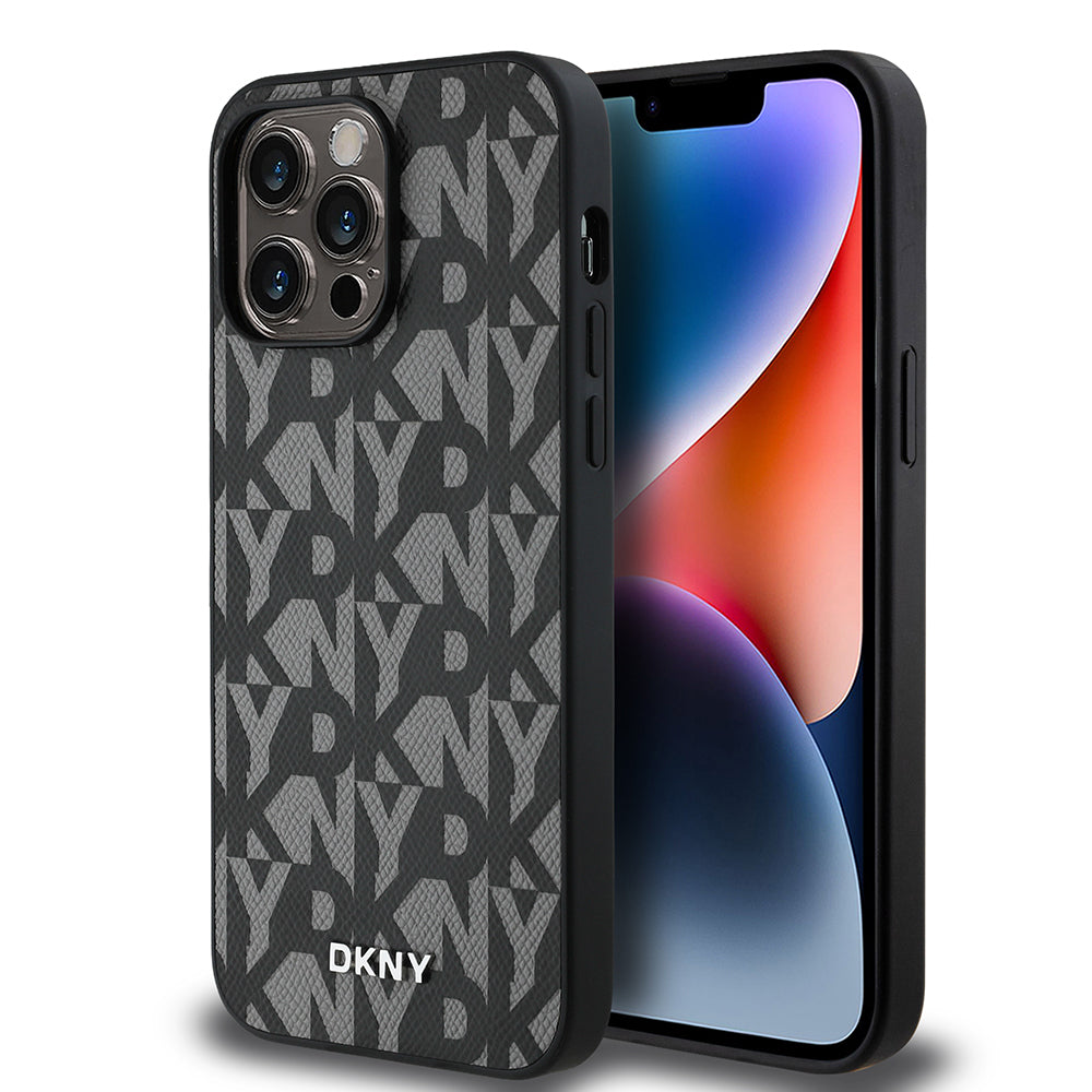 iPhone 14 Pro Max Kılıf DKNY orijinal Lisanslı M-safe Şarj Özellikli 3D Yazılı Grid Pattern Kılıf