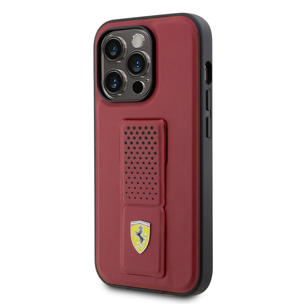 iPhone 14 Pro Max Kılıf Ferrari Orijinal Lisanlı Klasik Metal Logolu Delikli Standlı Deri Kılıf