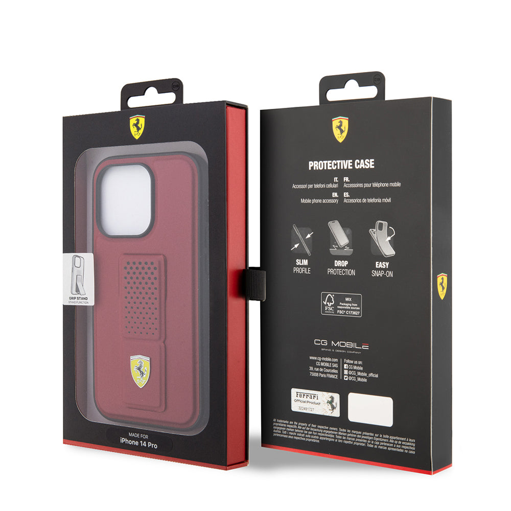 iPhone 14 Pro Max Kılıf Ferrari Orijinal Lisanlı Klasik Metal Logolu Delikli Standlı Deri Kılıf