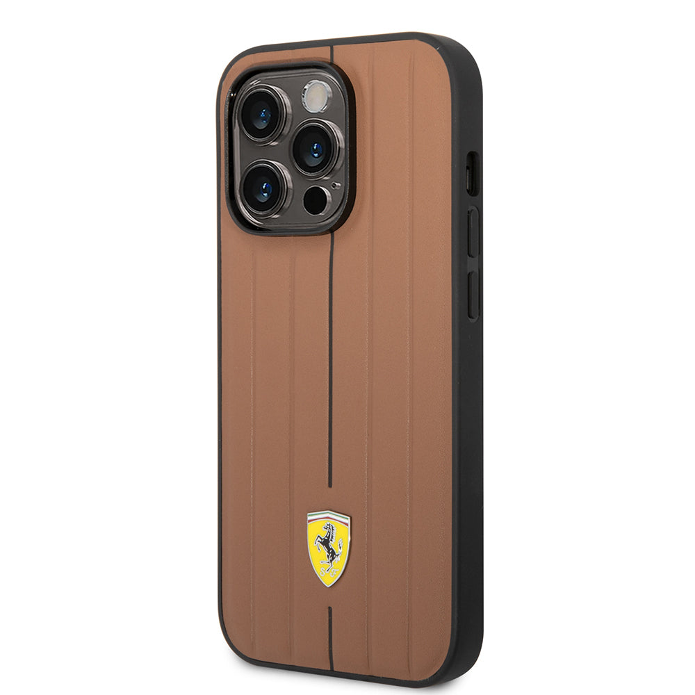 iPhone 14 Pro Max Kılıf Ferrari Orijinal Lisanslı Deri Arka Yüzey Metal Logolu Şerit Tasarımlı Kılıf