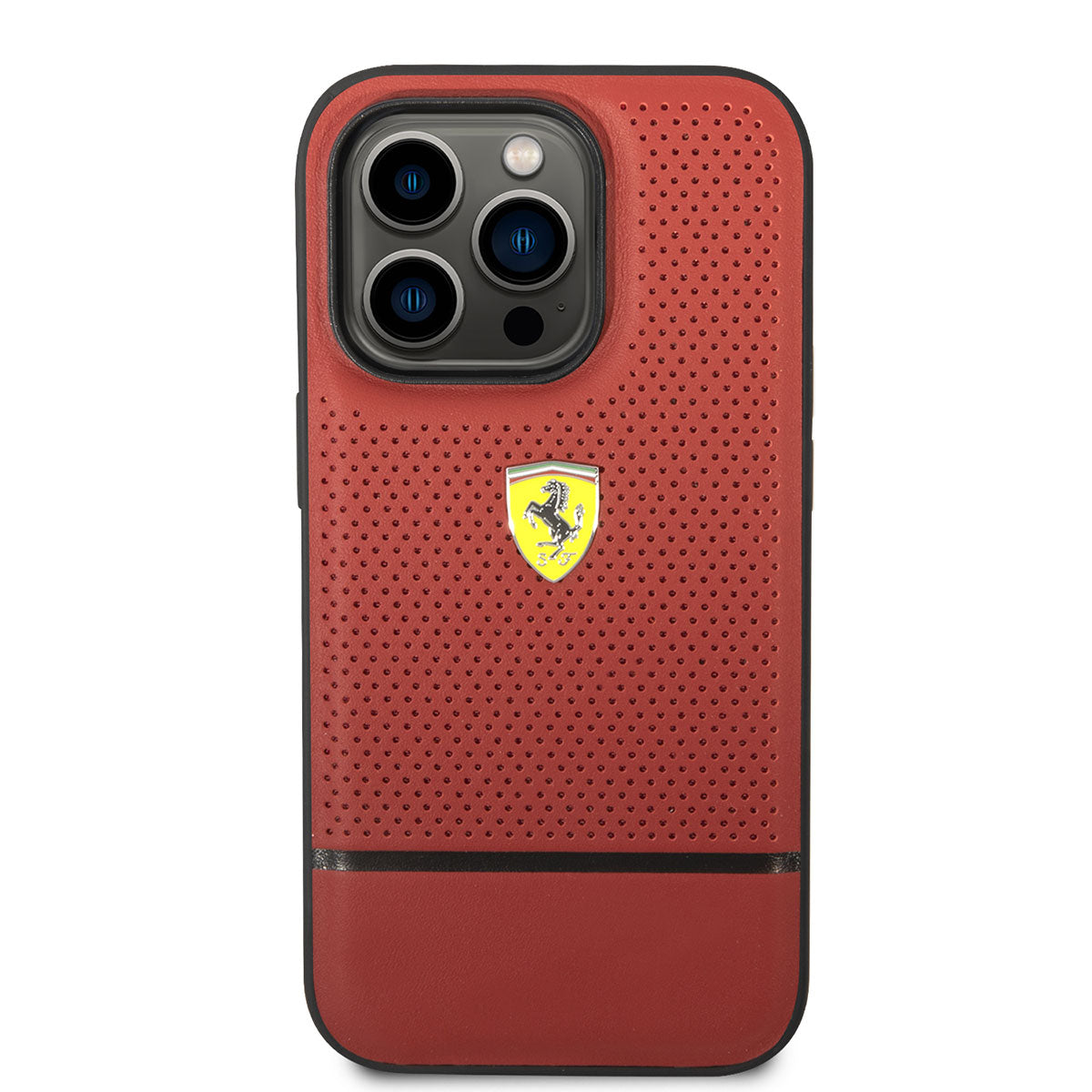 iPhone 14 Pro Max Kılıf Ferrari Orijinal Lisanslı Deri Delikli Ve Çizgili Dizayn Kılıf