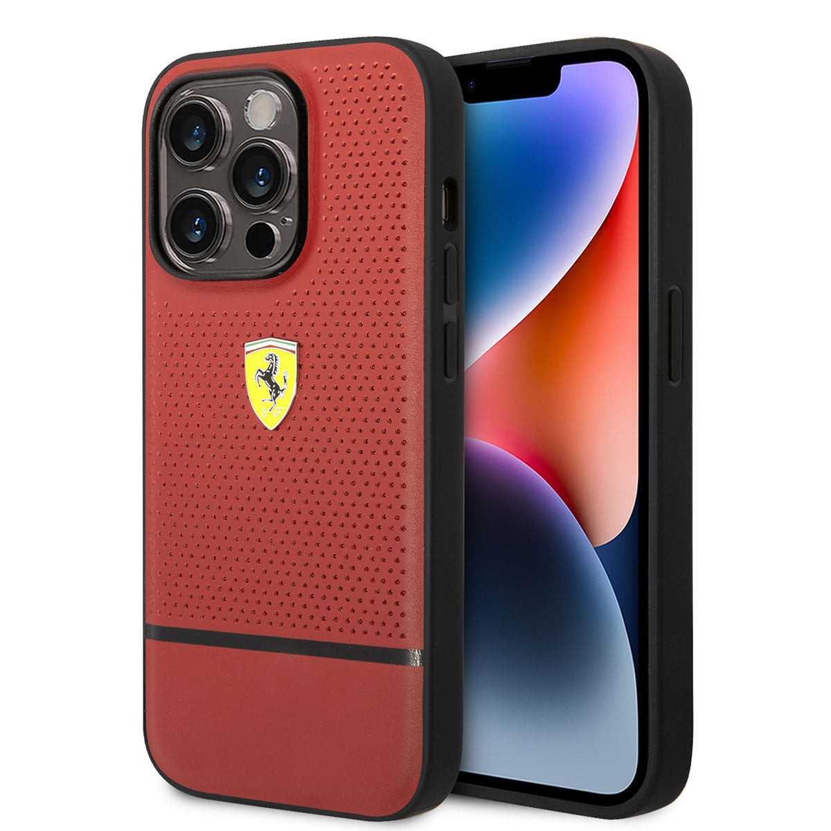 iPhone 14 Pro Max Kılıf Ferrari Orijinal Lisanslı Deri Delikli Ve Çizgili Dizayn Kılıf