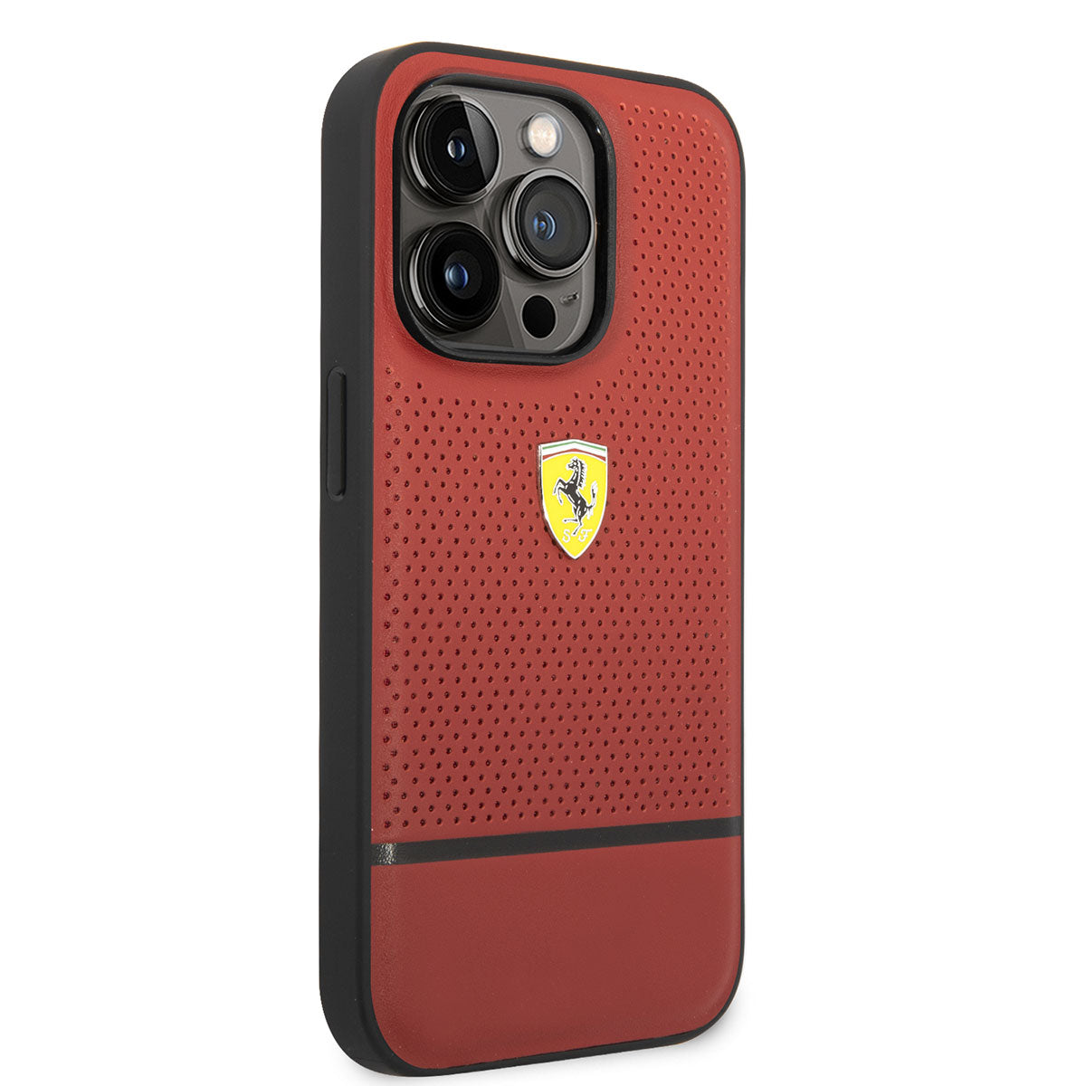 iPhone 14 Pro Max Kılıf Ferrari Orijinal Lisanslı Deri Delikli Ve Çizgili Dizayn Kılıf