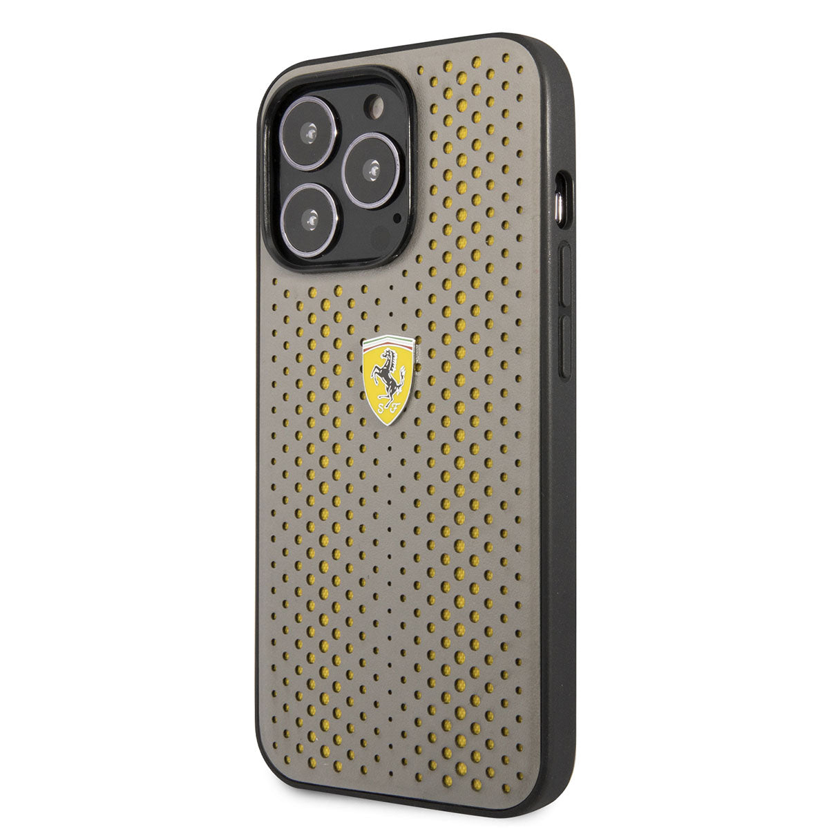 iPhone 14 Pro Max Kılıf Ferrari Deri Sarı Noktalı Dizayn Kılıf