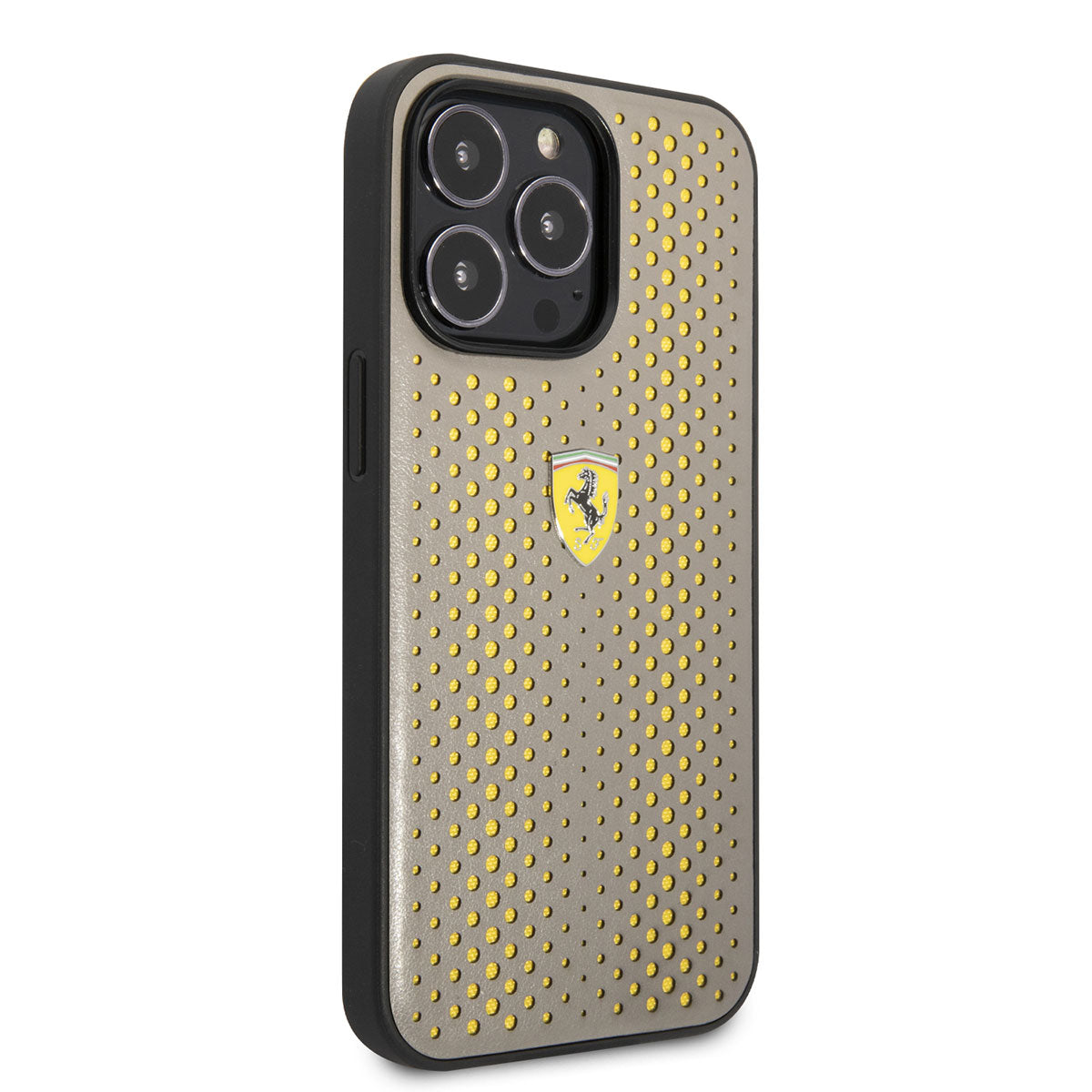 iPhone 14 Pro Max Kılıf Ferrari Deri Sarı Noktalı Dizayn Kılıf
