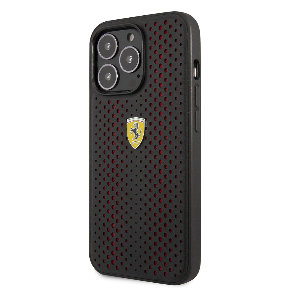 iPhone 14 Pro Max Kılıf Ferrari Deri Sarı Noktalı Dizayn Kılıf