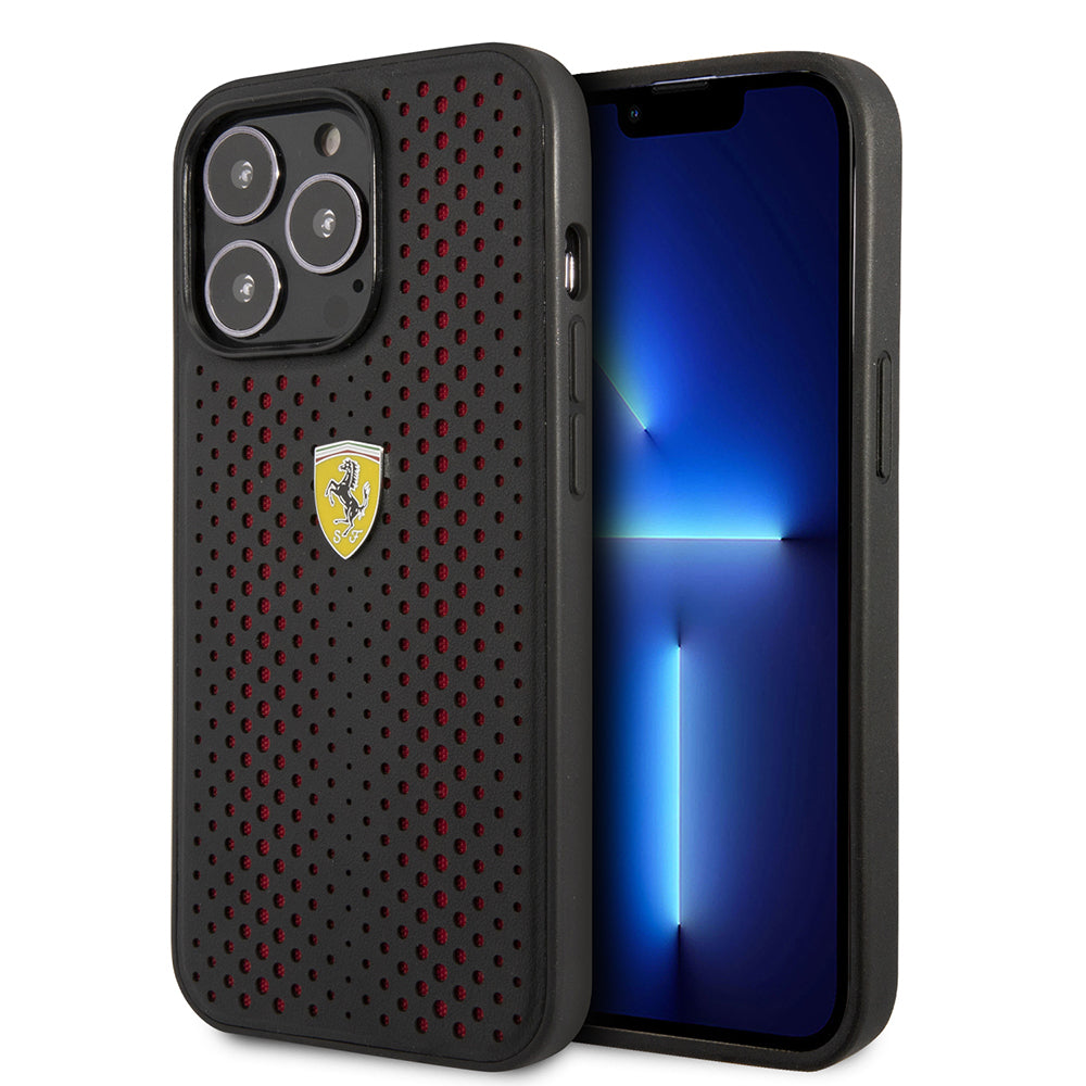 iPhone 14 Pro Max Kılıf Ferrari Deri Sarı Noktalı Dizayn Kılıf