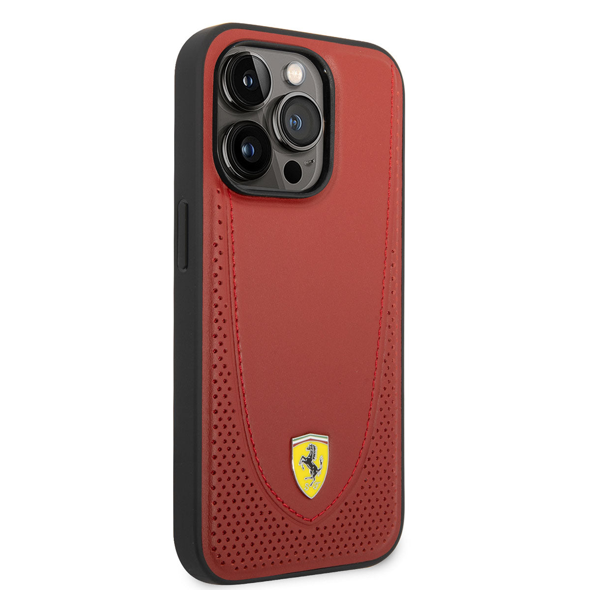 iPhone 14 Pro Max Kılıf Ferrari M-safe Şarj Özellikli Deri Delikli Dikişli Dizayn Kılıf